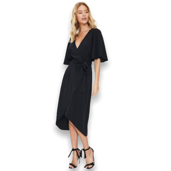 Cooper St River Flutter Sleeve Wrap Dress Black - Picture 3 of 8